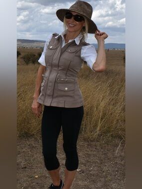 White House Black Market Taupe Utility Button-Down Vest